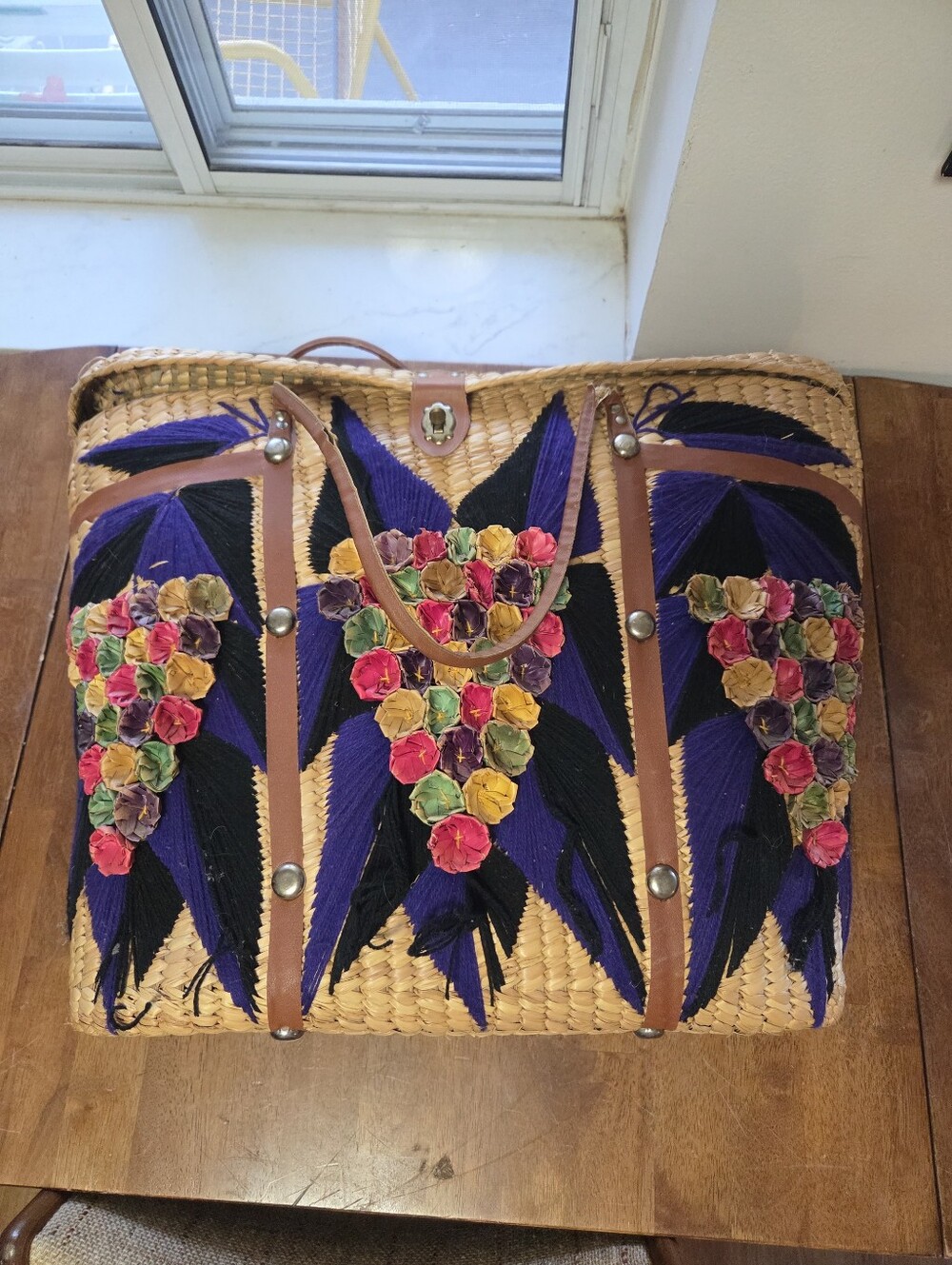 Oversized Vintage 1960s Mexican Straw Trunk Bag - 24" Acapulco Tote with 3D Flow